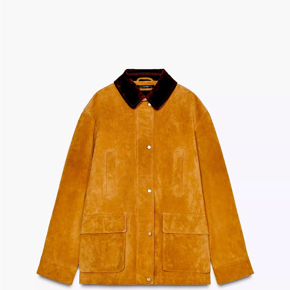 Zara leather Tan Suede Utility Jacket small NWT